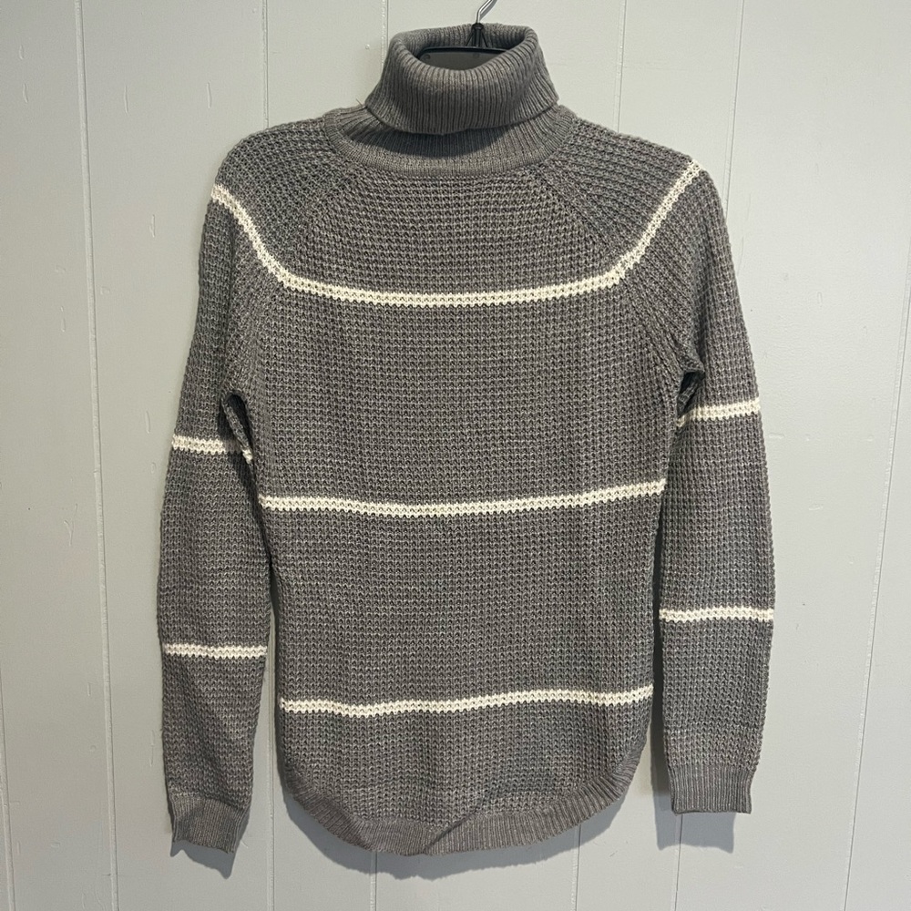 Gray and white striped turtleneck sweater size Small.